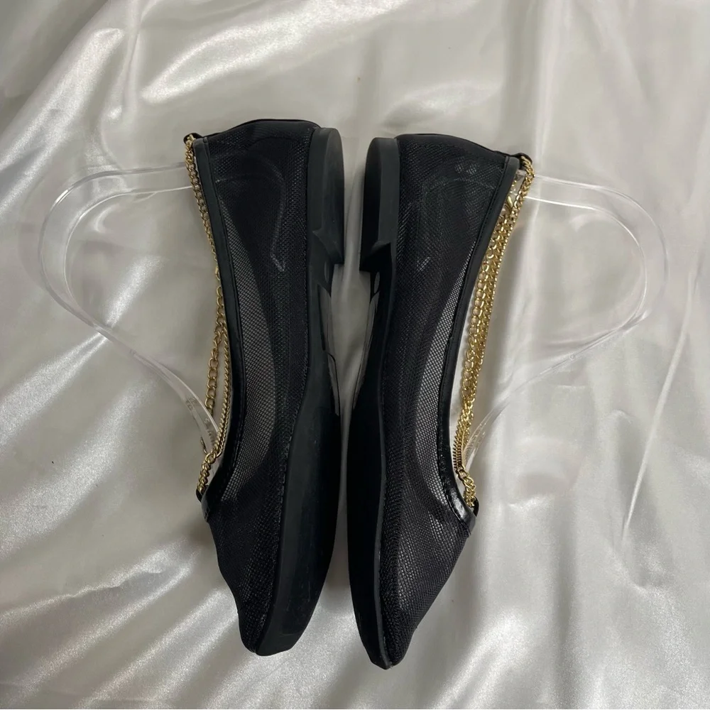JEFFREY CAMPBELL GERALDINE BLACK MESH GOLD
CHAIN BALLET FLATS SIZE 6 - Picture 7 of 11